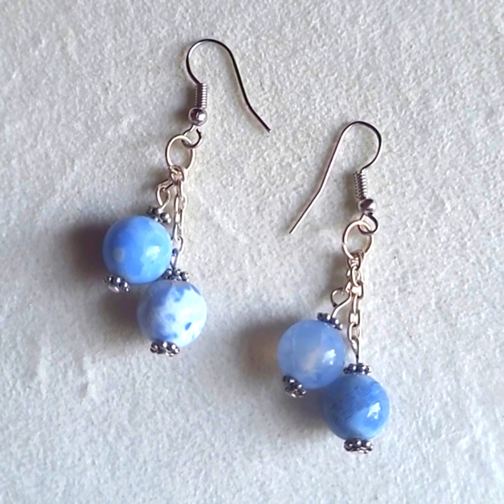 Homemade Blue Crackle Agate Earrings